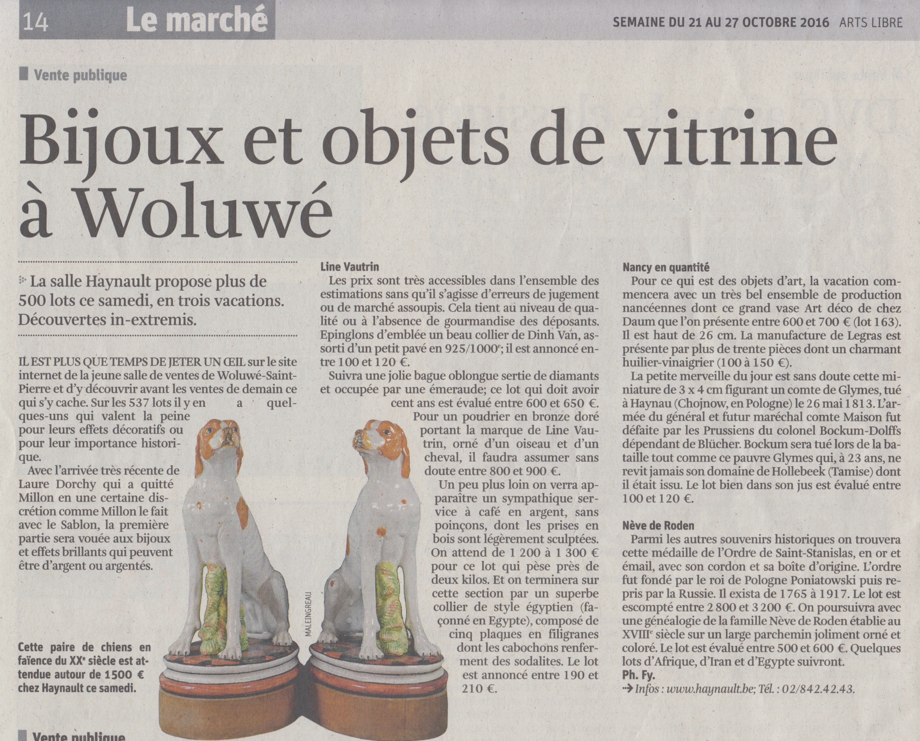 Bijoux et objets de vitrine à Woluwé - La Libre Belgique - Friday, October 21st 2016